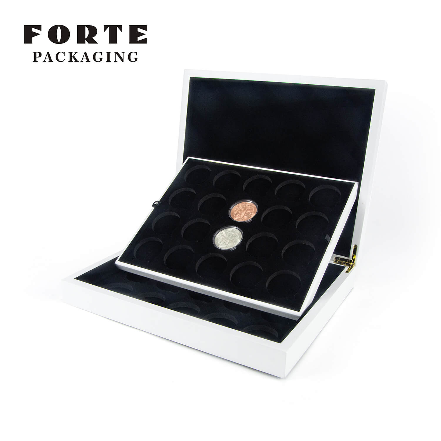 FORTE Commemorative Coin Collection Boxes Wood Double-deck Sliver Coin Box Potable Travel Coin Packaging Boxes