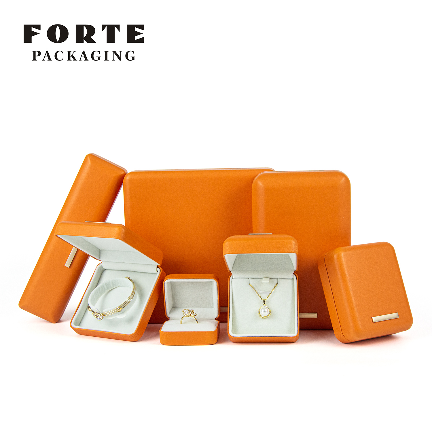 FORTE 2023 luxury new arrived necklace bangle box jewelry set box high quality pu leather ring packaging box 