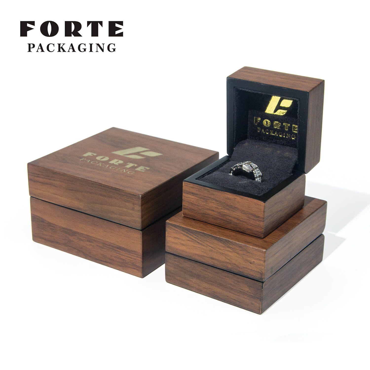 FORTE Natural Wood Packaging Wholesale Jewelry Wooden Packaging Customized Wood Wedding Ring Box Custom LOGO Luxury Bangle Boxes