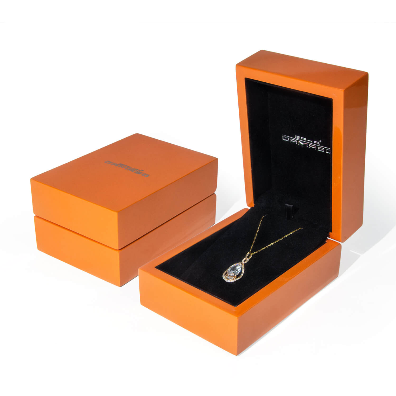FORTE Wholesale Orange Wood Jewelry Boxes Bags Packaging Wooden Jewelry Pendant Boxes Ring Packaging Jewellery Box Wood with Logo