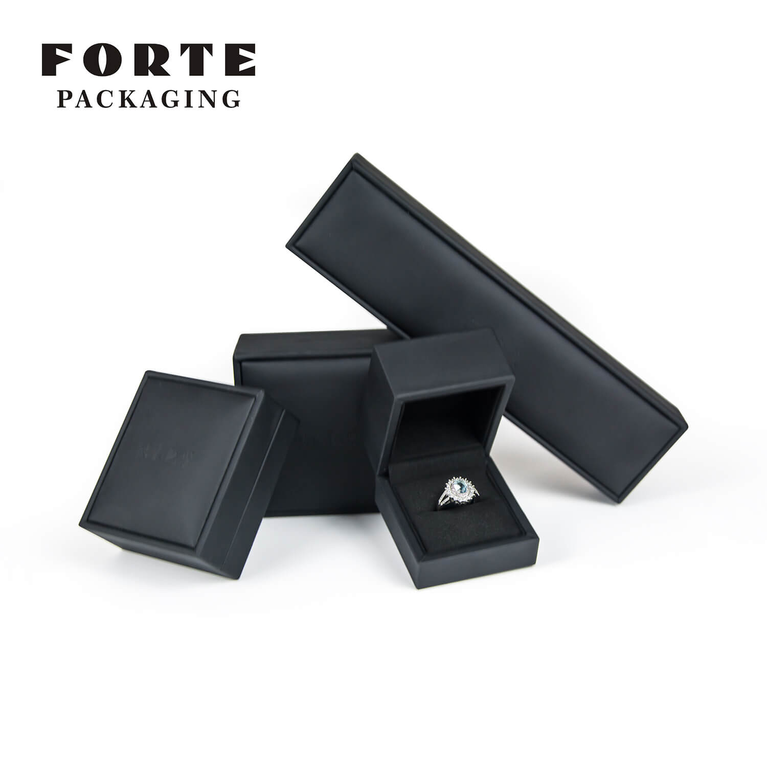 FORTE Factory Popular black Luxury Leather Jewelry Box Custom Logo Jewelry packaging box for ring pendant bracelet